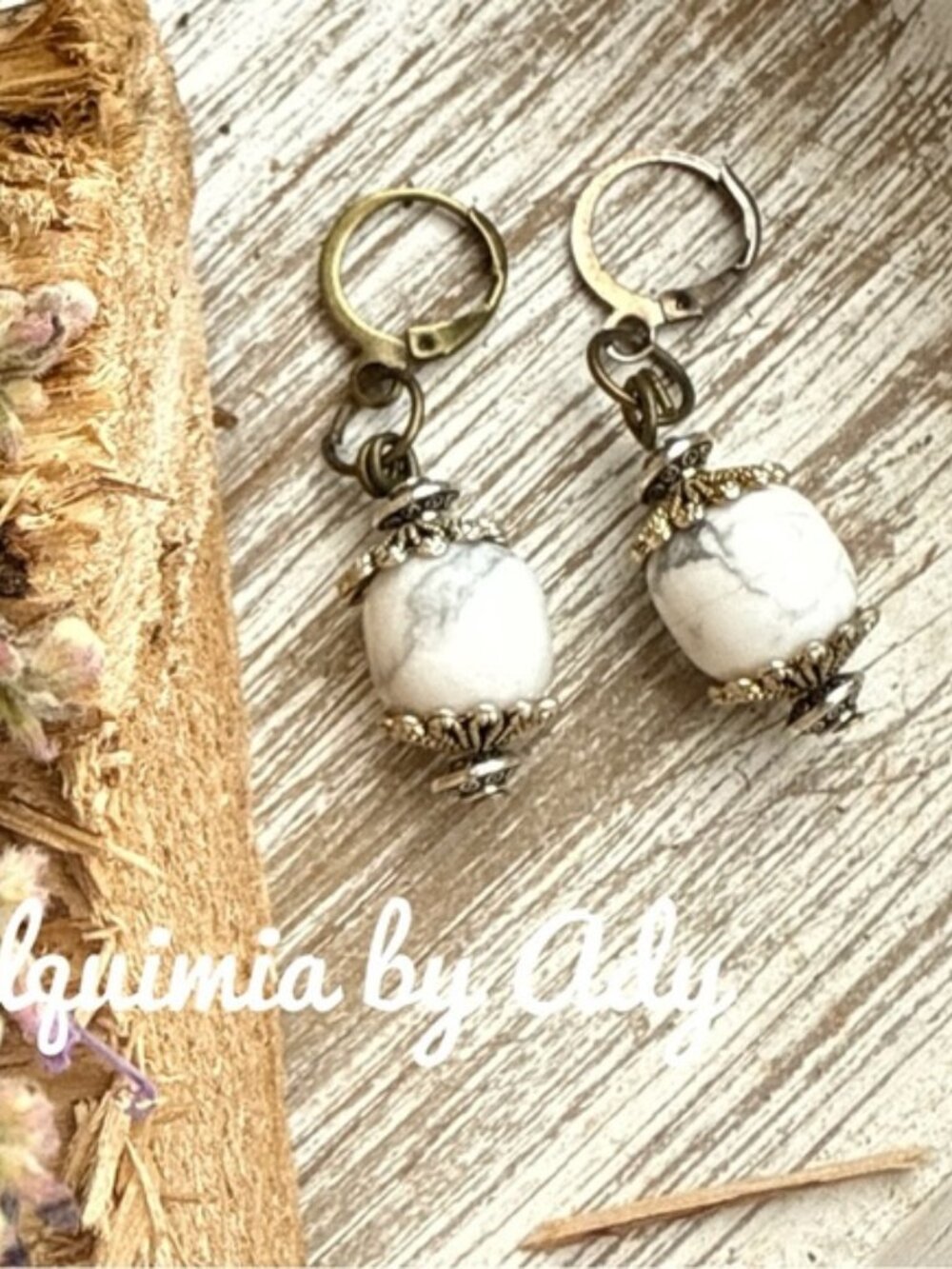 Alquimia White Howlite Drop Earrings with Antique Gold Accents